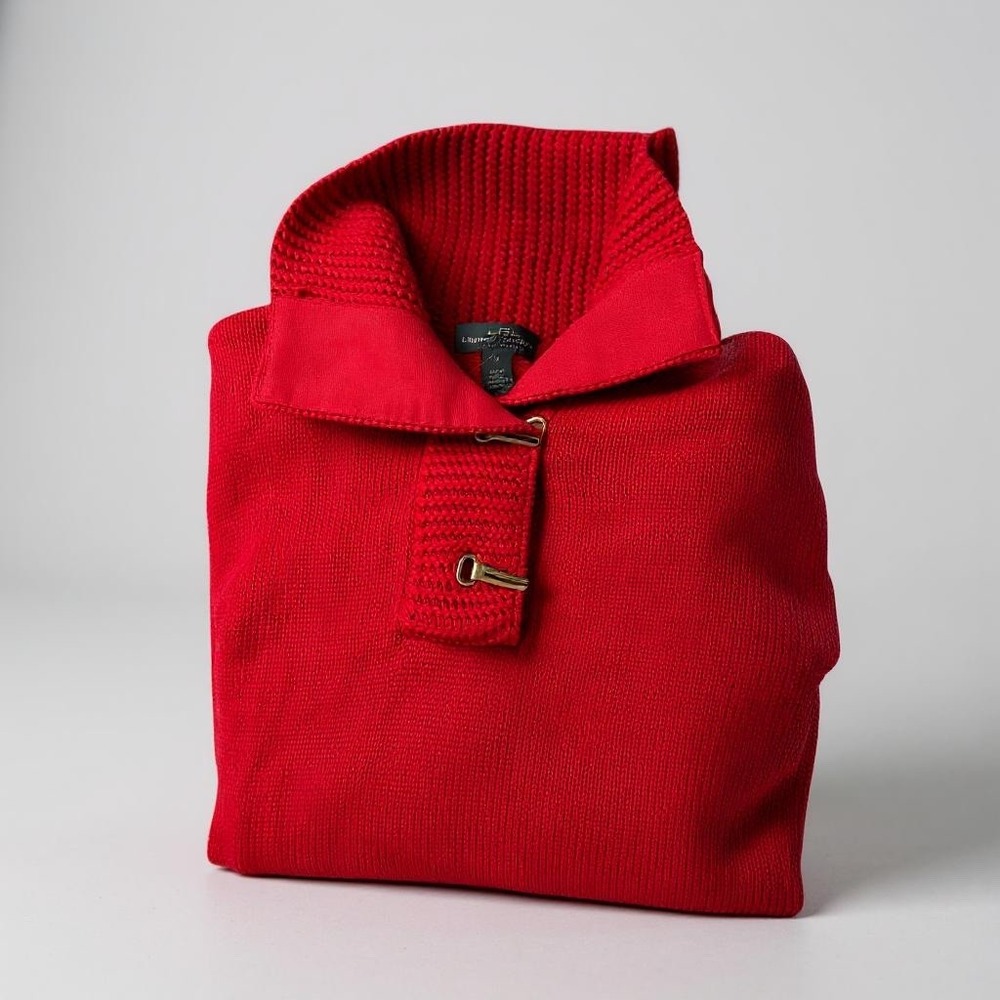 LRL Lauren Jeans Co Ralph Lauren Red Cotton Knit‎ Toggle Sweater Medium